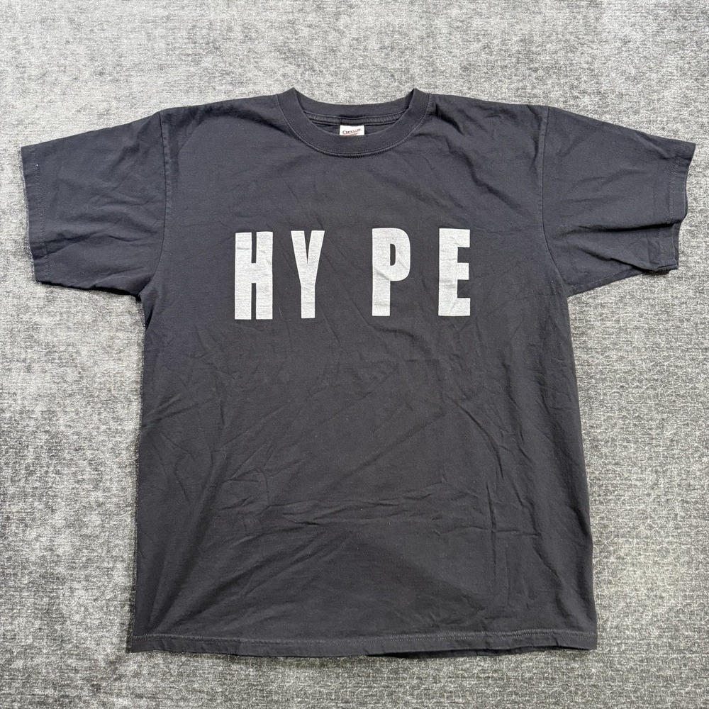 Vintage‎ Anvil HYPE T-Shirt Men's Size Large Black Streetwear Skate Y2K Cotton